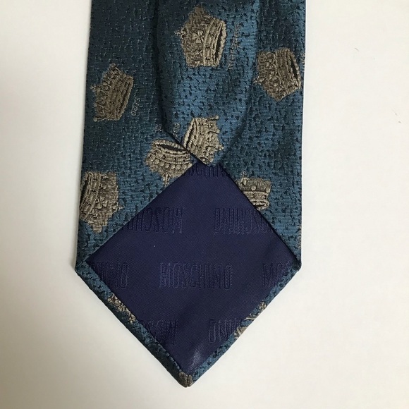 Moschino Tie Crowns 100% Silk Aqua Baron Viscount Marquess Duke Earl Vintage - Picture 9 of 15